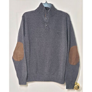 Chaps Men's Sweater Knit Academia Suede Elbow Patches 1/4 Button Mock Neck XL